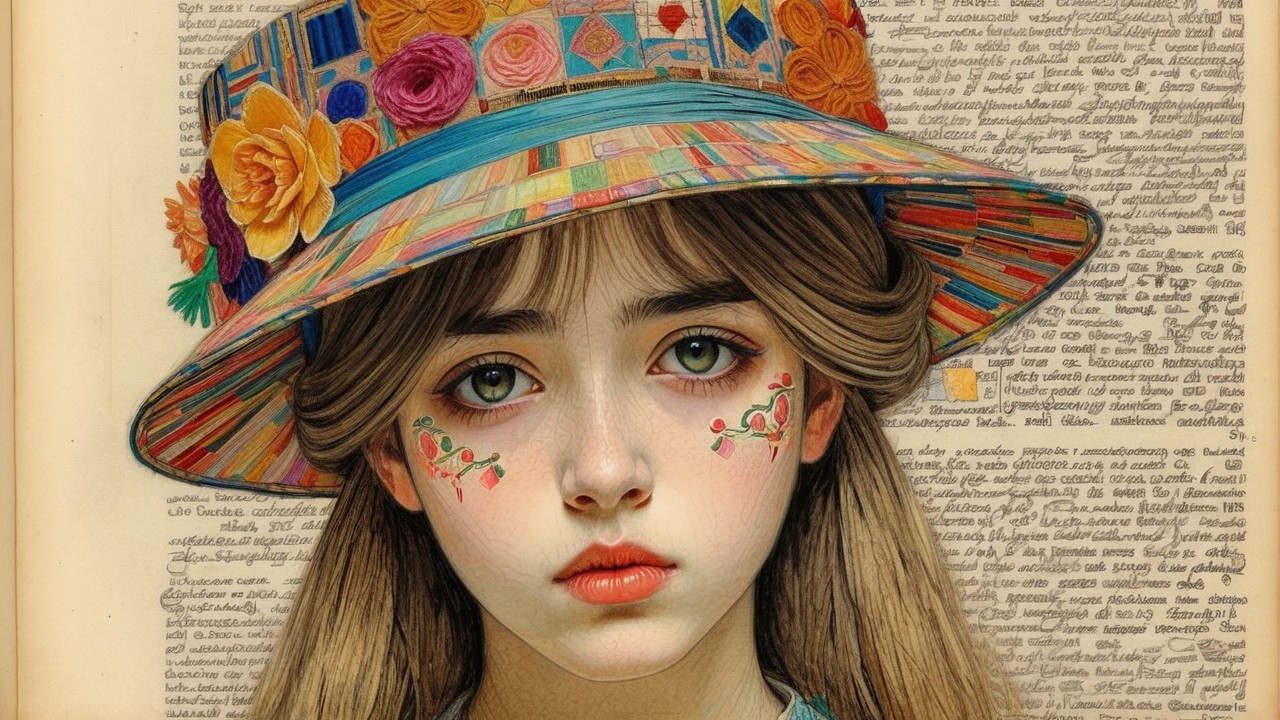 Young girl with green eyes and floral hat design