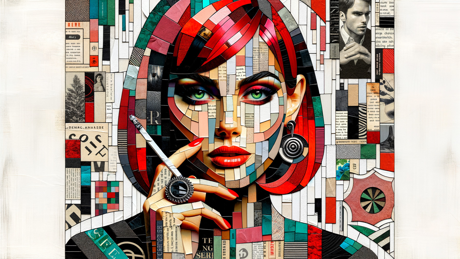 Abstract Portrait of a Woman with Red Hair and Makeup
