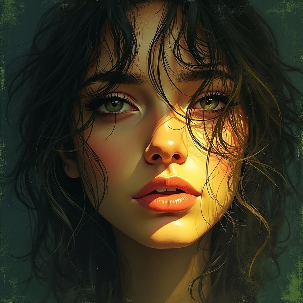 Close-Up Portrait of a Young Woman with Green Eyes