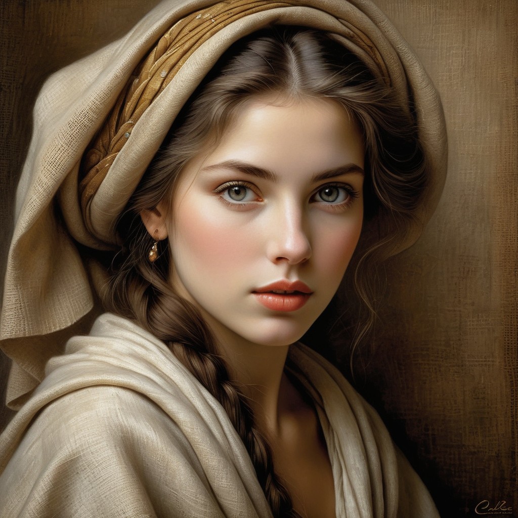 Portrait of a young woman with braided hair and scarf