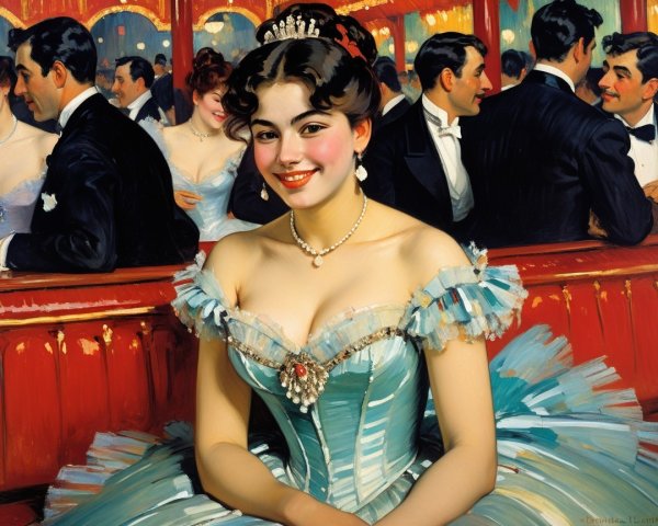 Glamorous Woman in Blue Gown at Vintage Ballroom Bar