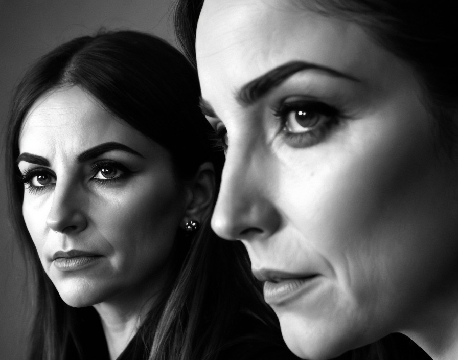 Black and White Portrait of Two Women in Profile