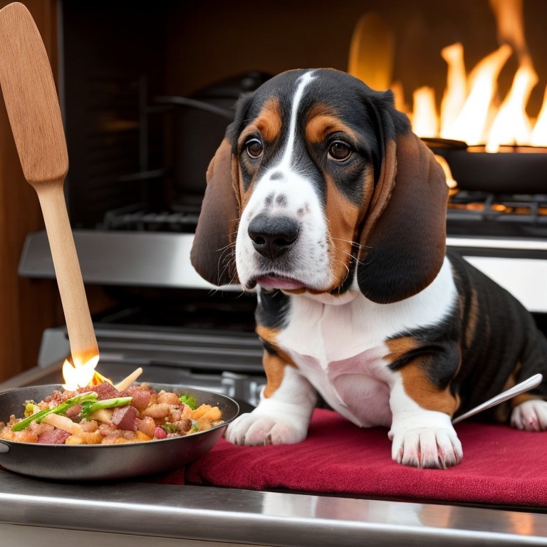 Beagle Observes Colorful Food on Kitchen Counter