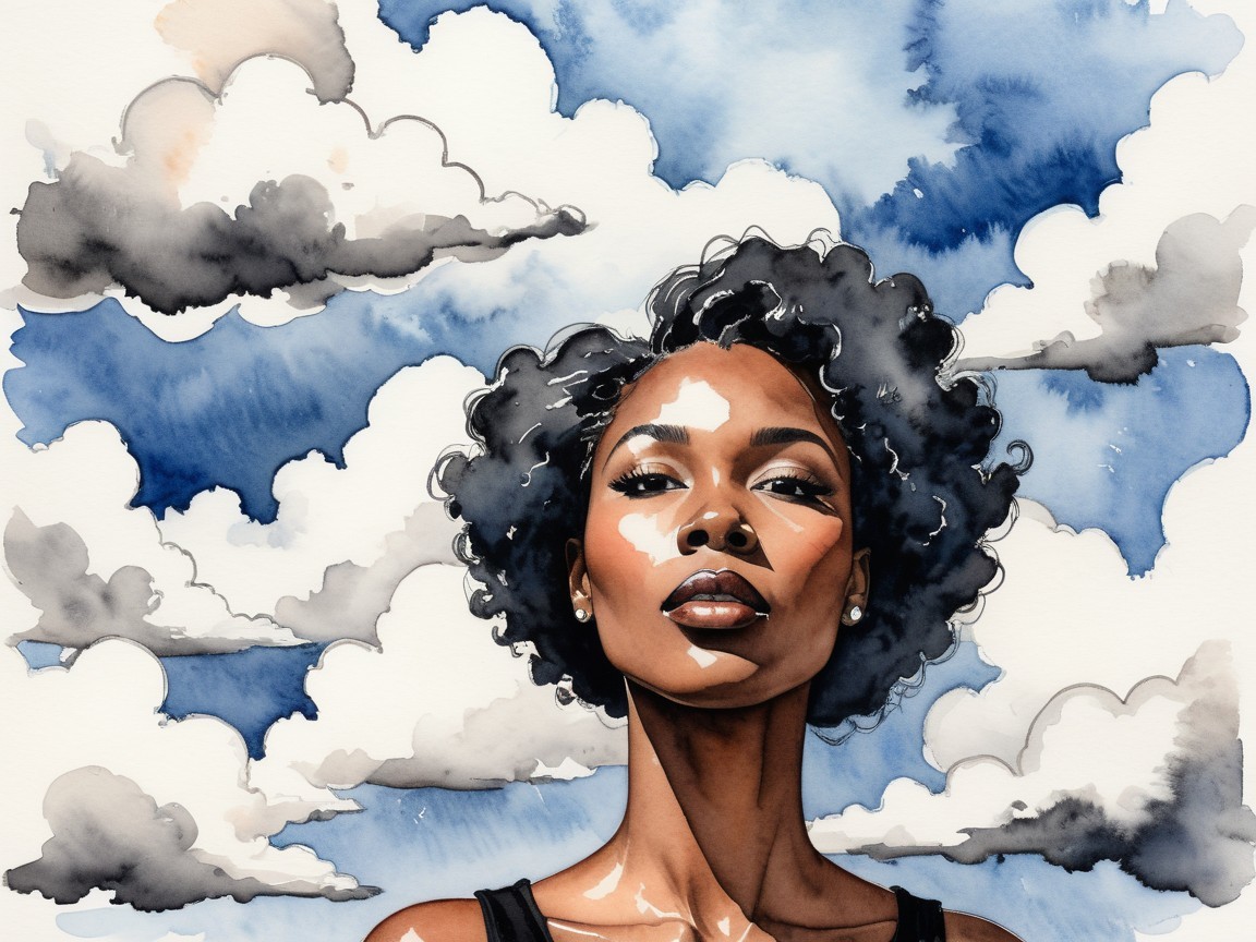 Watercolor Illustration of Confident Woman with Natural Hair