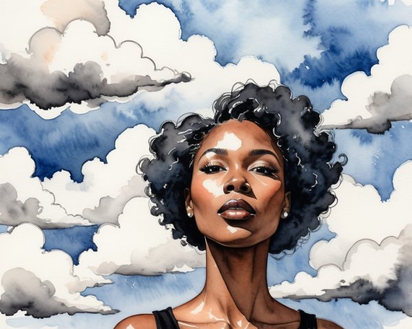Watercolor Illustration of Confident Woman with Natural Hair