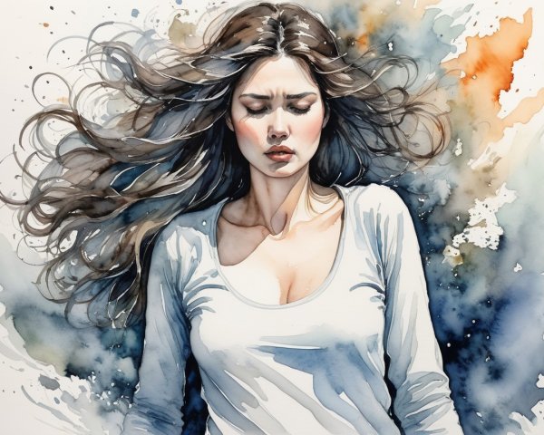 Young Woman in Watercolor with Vibrant Colors