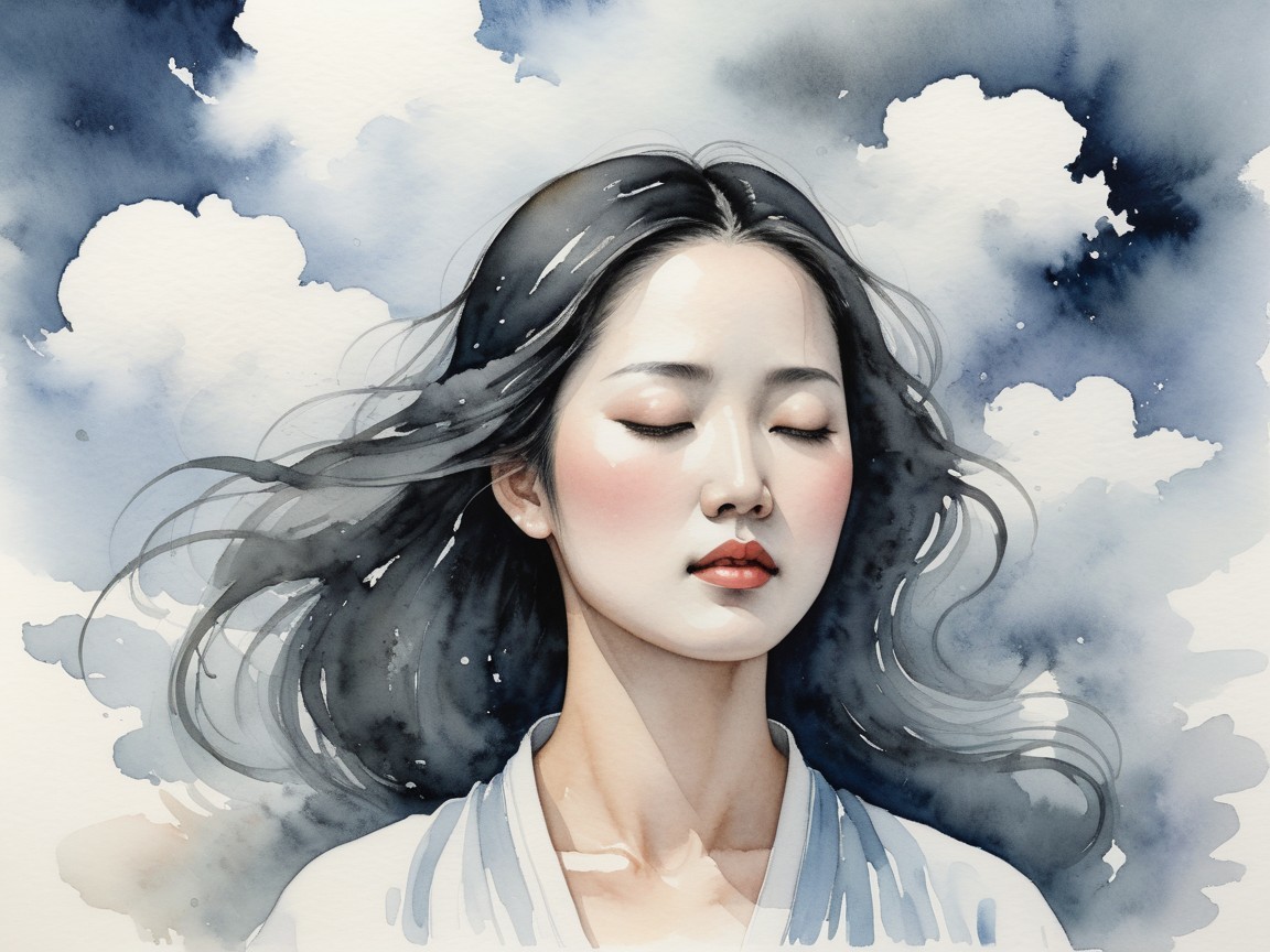 Serene Portrait of a Young Woman in Watercolor