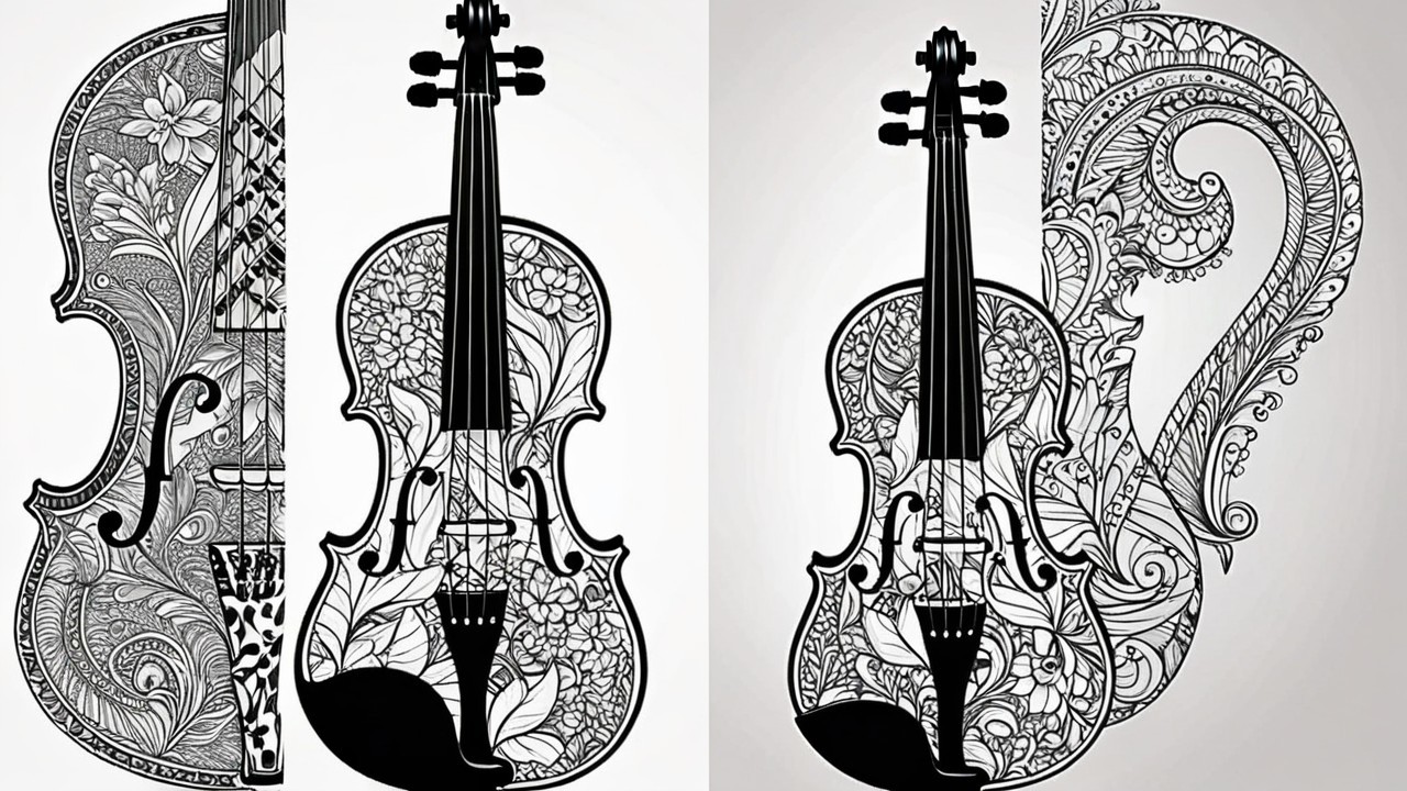 Intricately Designed Violins with Floral Patterns