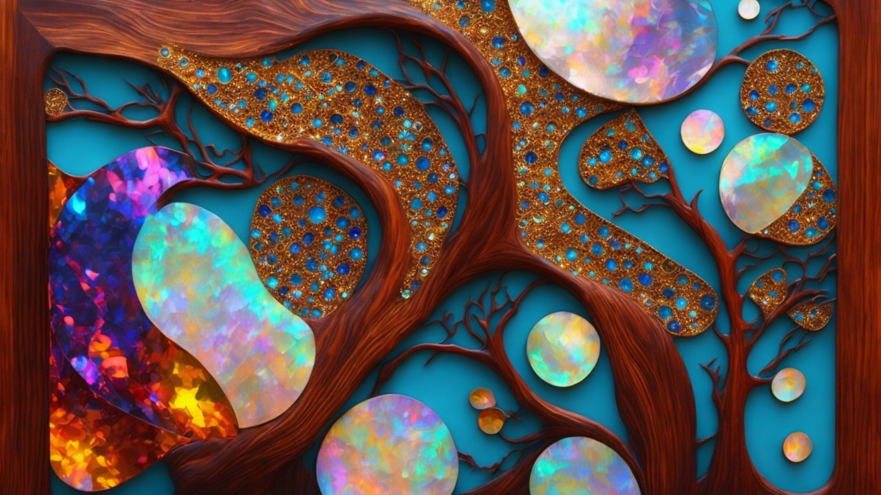 Vibrant Abstract Artwork with Organic Shapes and Textures