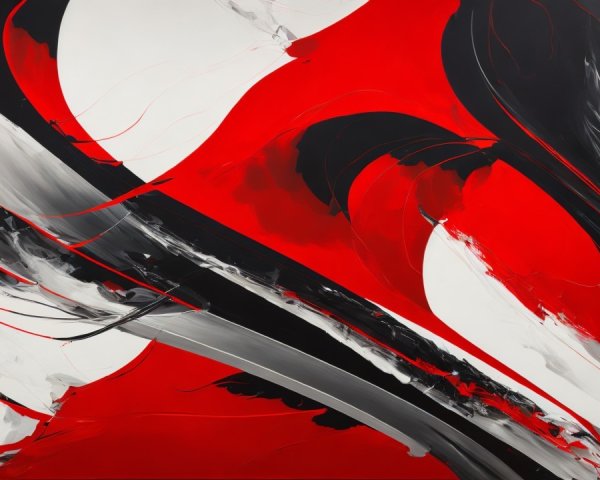 Abstract Painting with Bold Red, Black, and White Strokes