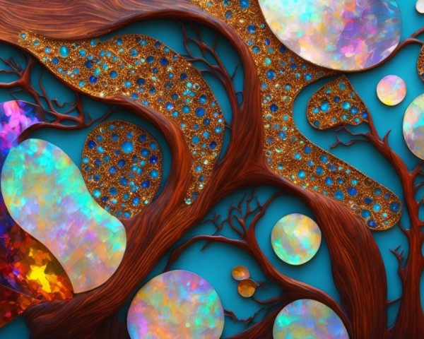 Vibrant Abstract Artwork with Organic Shapes and Textures