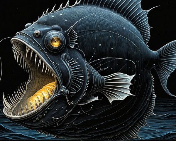 Illustration of a Deep-Sea Fish with Bioluminescent Features