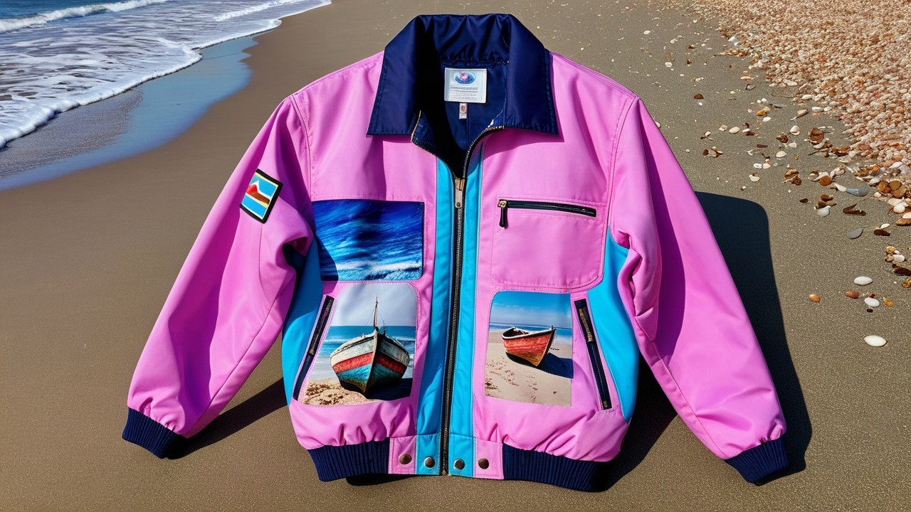 Vibrant Pink and Blue Jacket on Sandy Beach