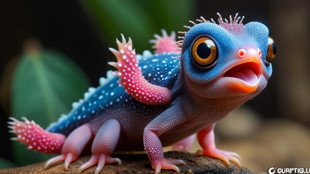 Cartoonish Lizard with Blue Body and Pink Accents