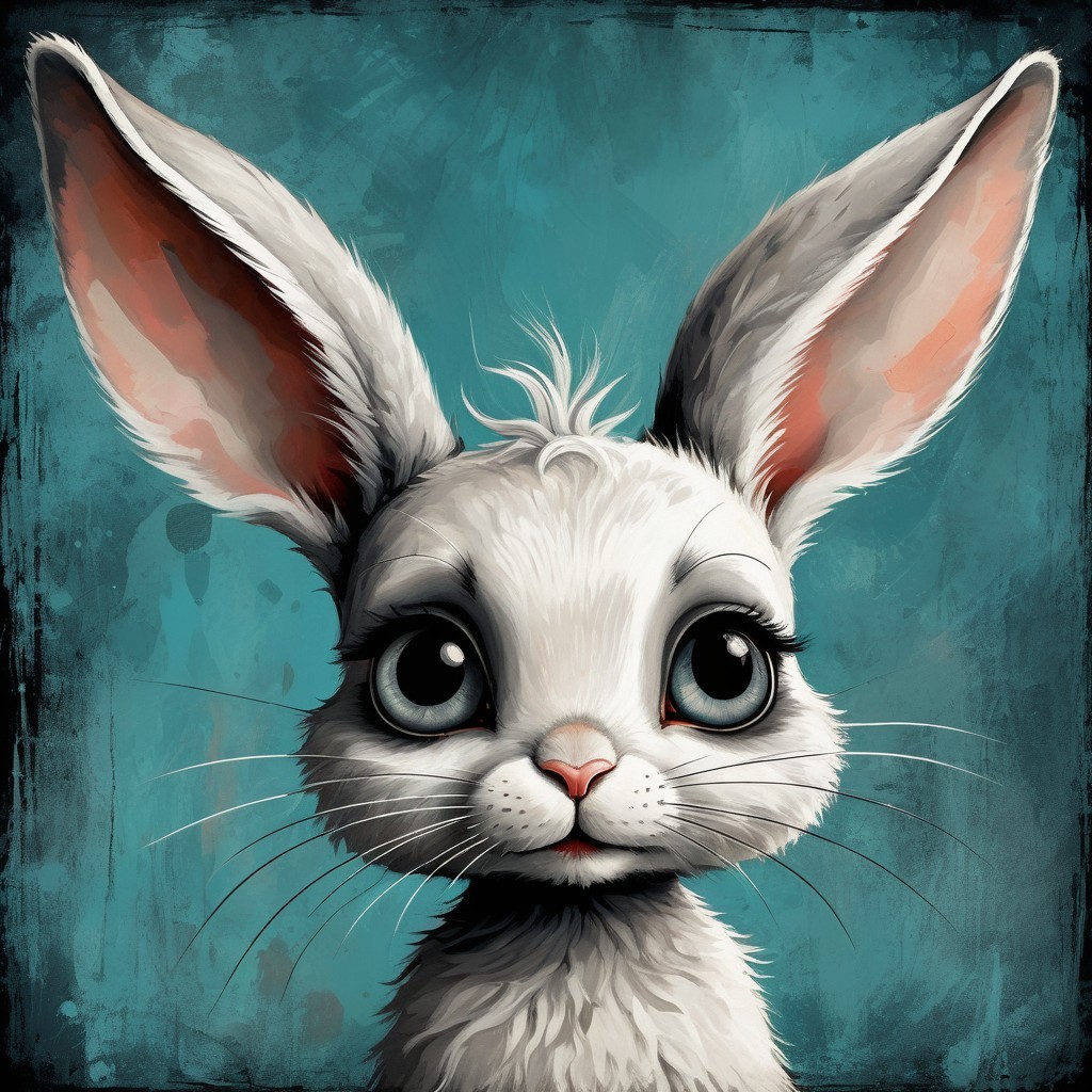 Whimsical Rabbit Character on Textured Teal Background