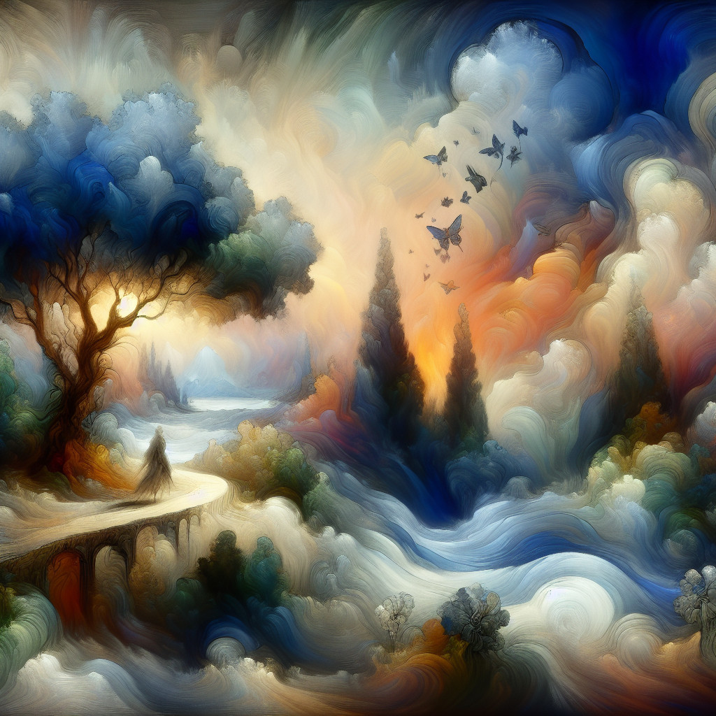 Tranquil Landscape with Colorful Path and Nature Elements