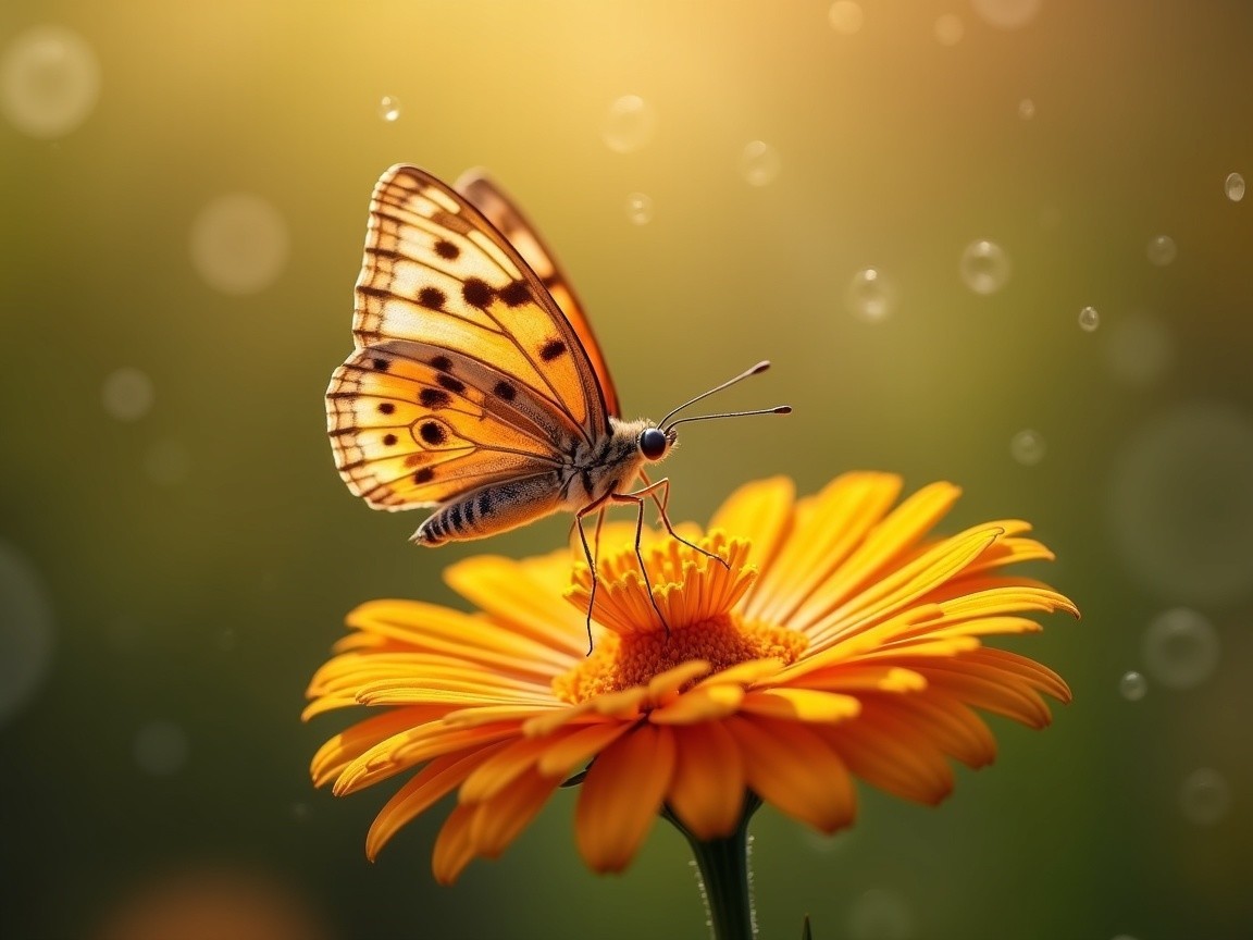 Orange Butterfly on Yellow Flower with Bokeh Background