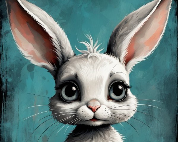 Whimsical Rabbit Character on Textured Teal Background