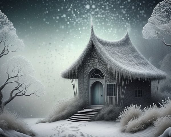 Fairytale Cottage on Snowy Incline with Icy Roof