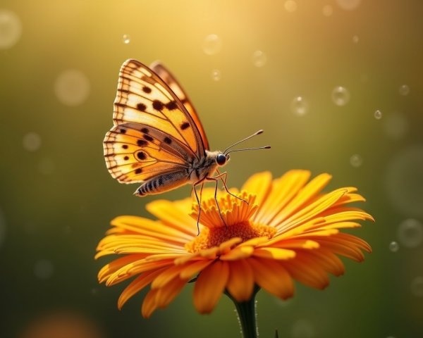 Orange Butterfly on Yellow Flower with Bokeh Background