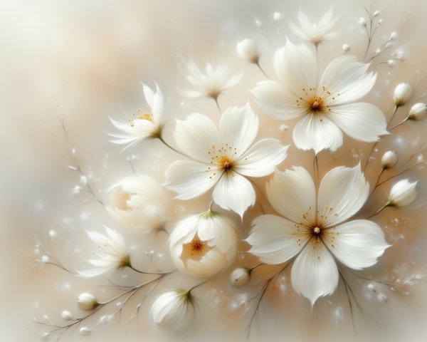 Delicate White Flower Arrangement on Neutral Background