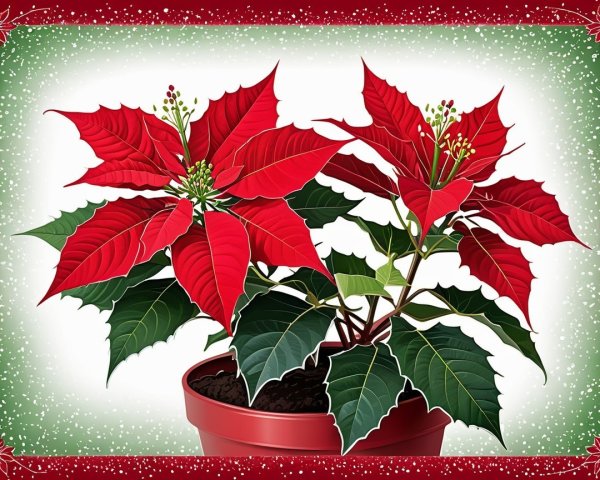 Vibrant Digital Illustration of Poinsettia Plant