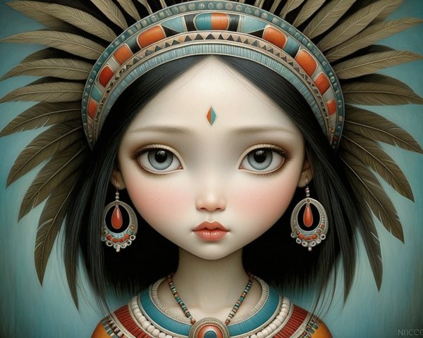 Detailed Fantasy Portrait of a Young Girl in Tribal Outfit