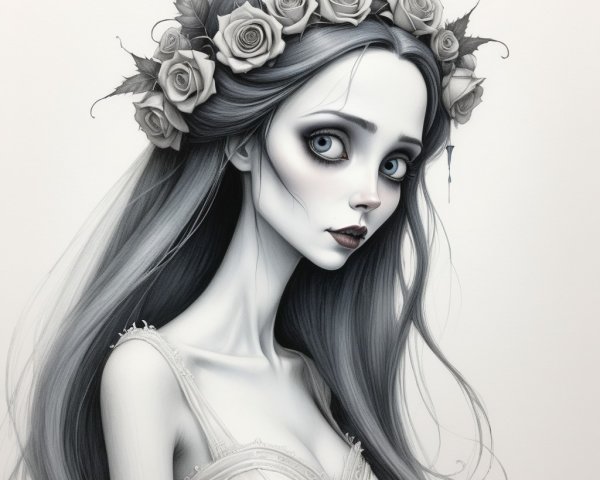 Ethereal figure with pale skin and flowing gray hair