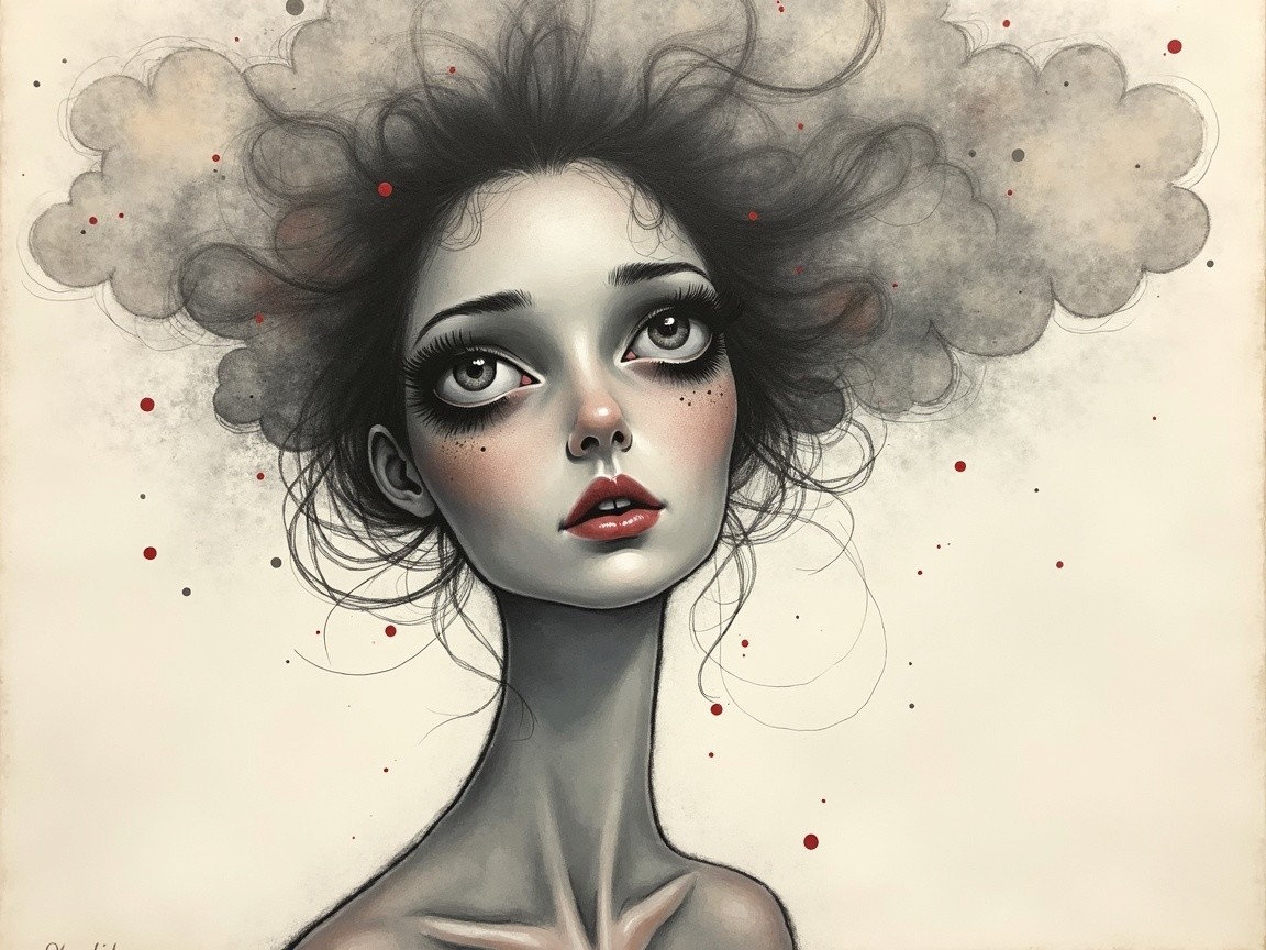 Whimsical Portrait of a Girl with Expressive Features