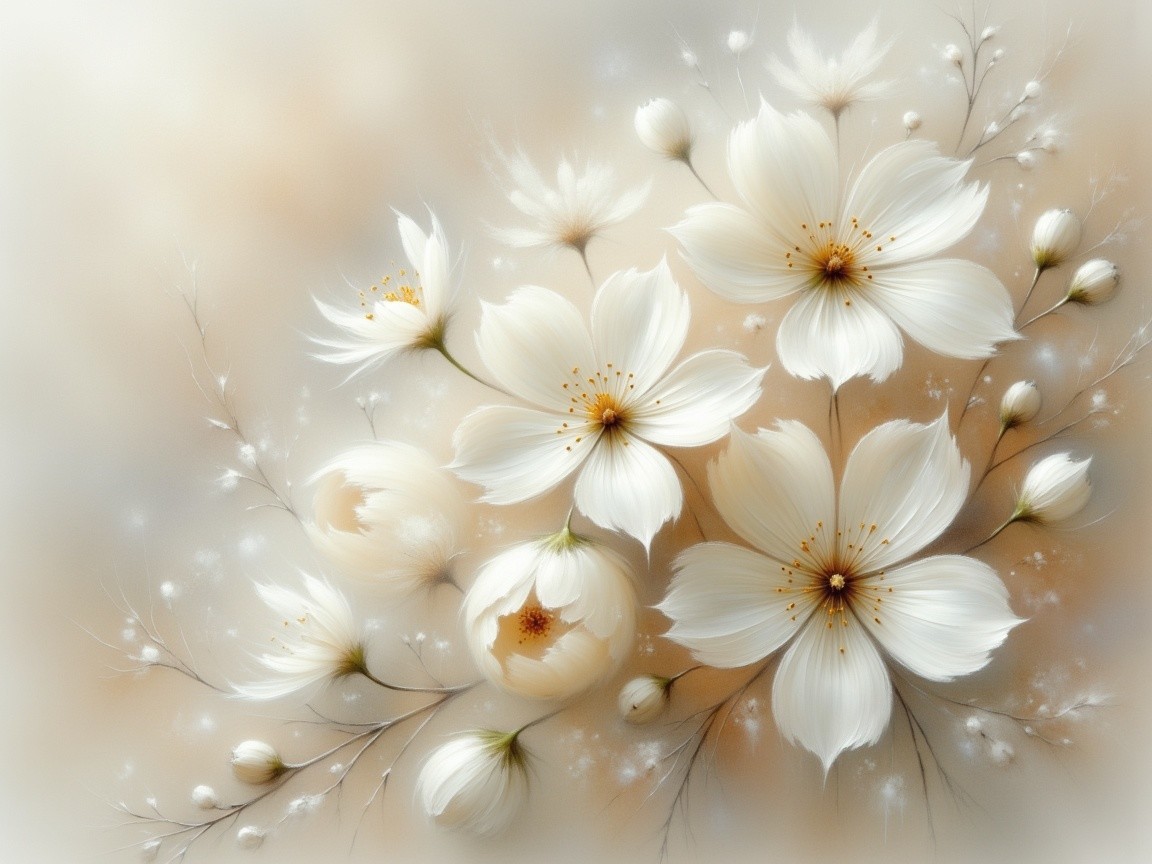 Delicate White Flower Arrangement on Neutral Background