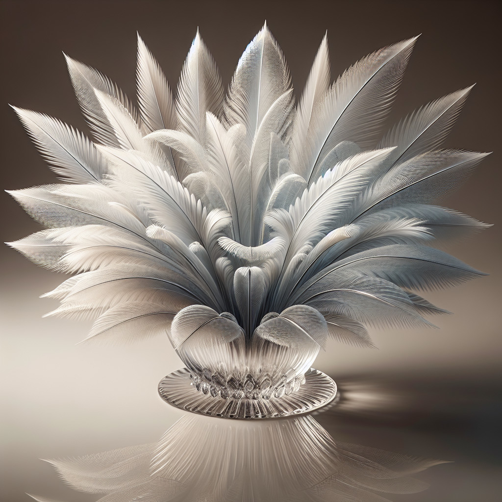 Glass Sculpture of Elegant Feather Bouquet Design