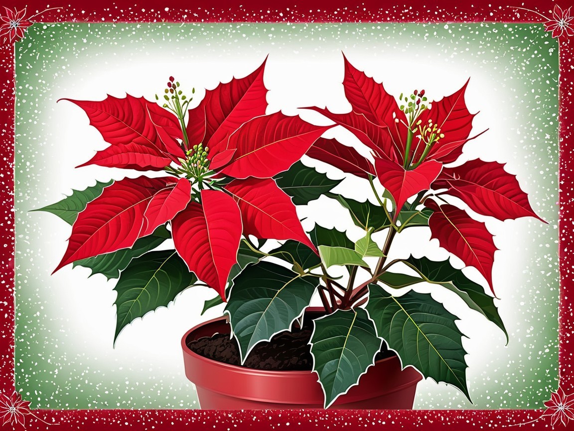 Vibrant Digital Illustration of Poinsettia Plant