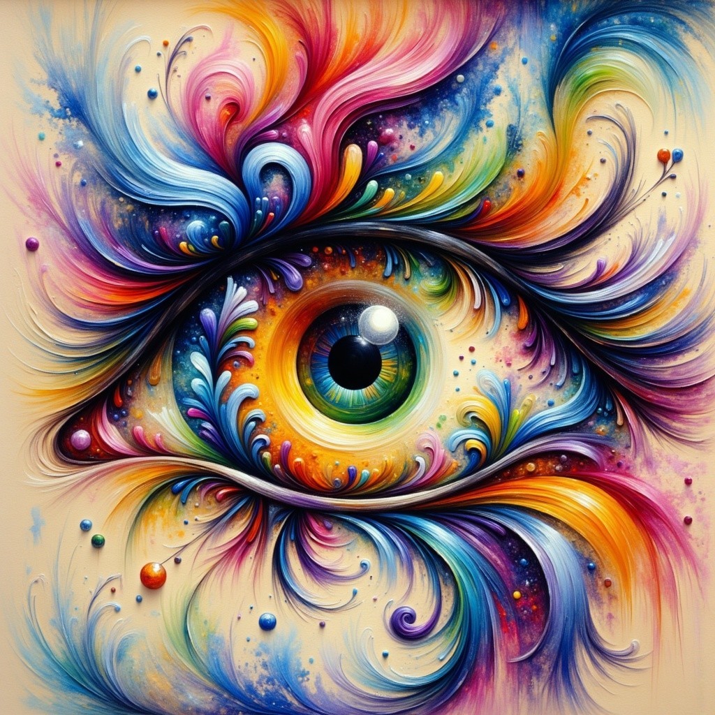 Vibrant Abstract Design with Multi-Colored Eye Center