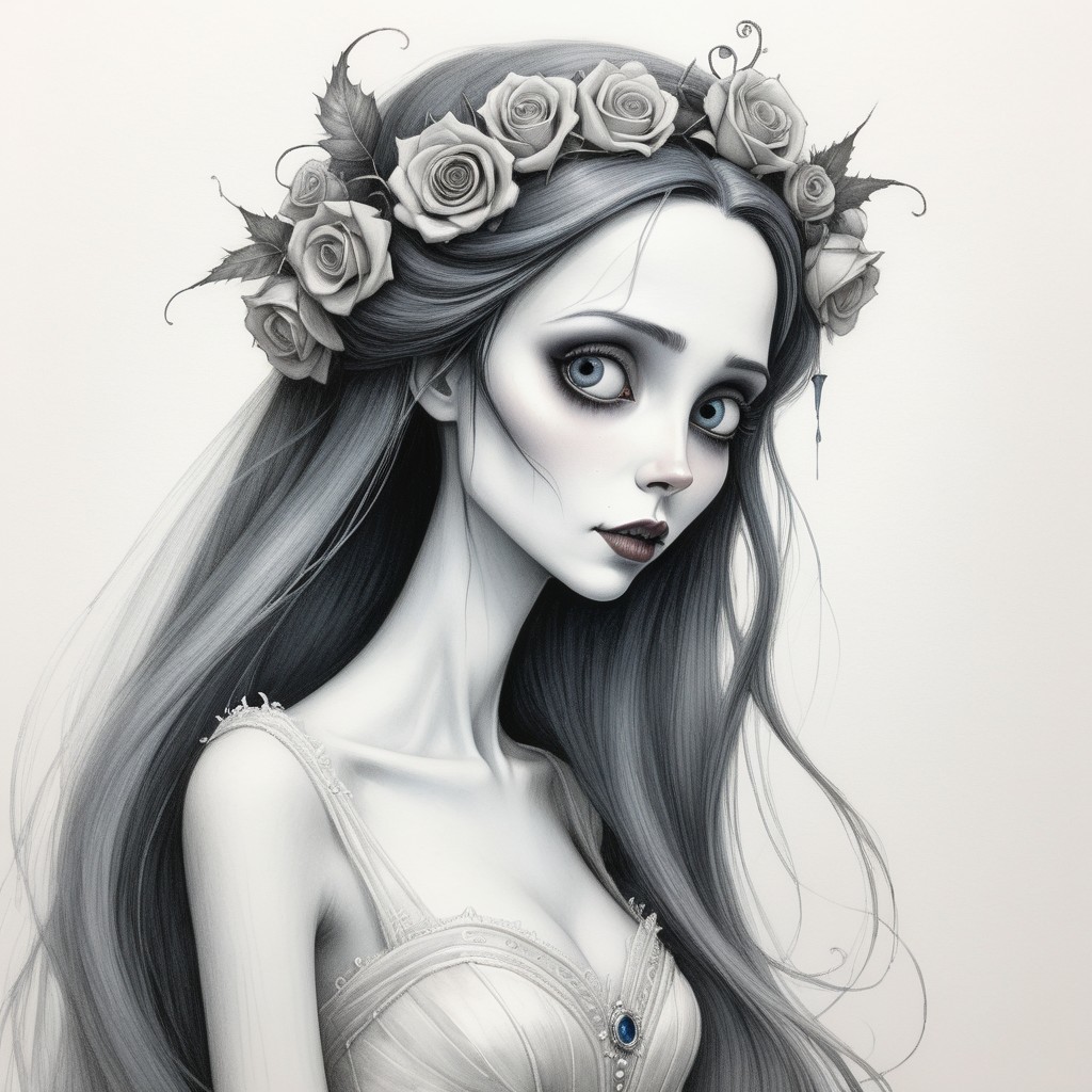 Ethereal figure with pale skin and flowing gray hair
