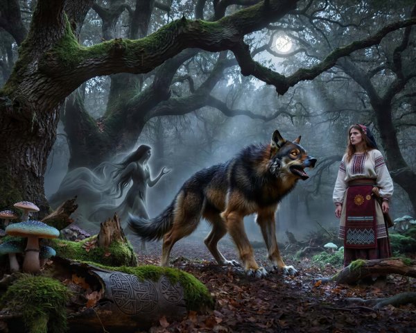 Mystical Dark Fantasy Scene in Enchanted Forest