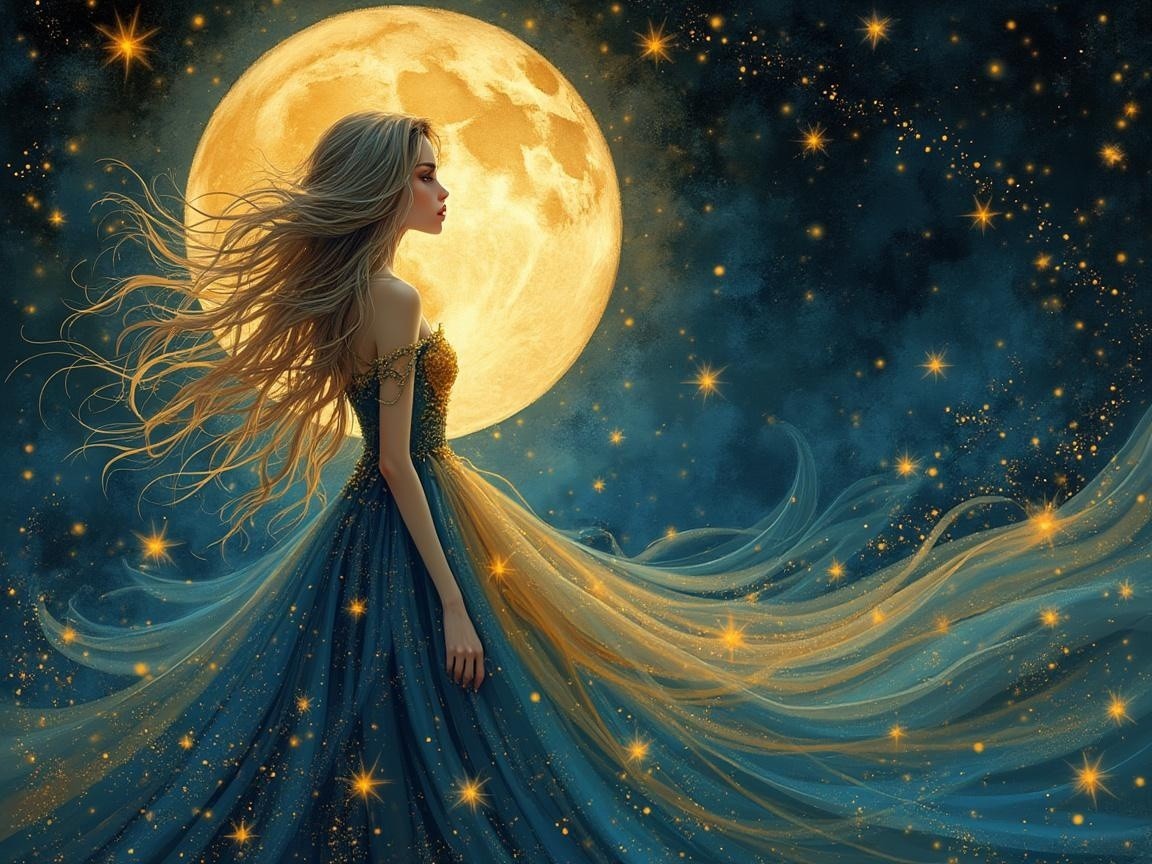 Mystical figure illuminated by a glowing full moon