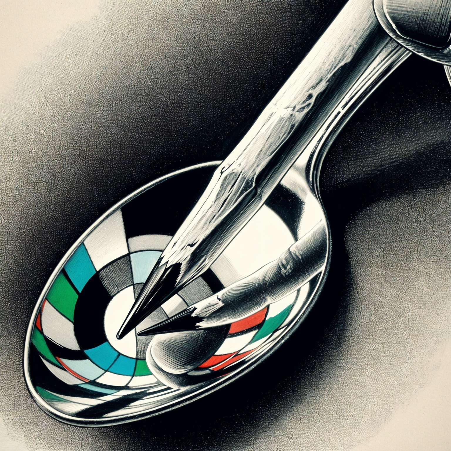 Shiny Metallic Spoon with Colorful Abstract Reflection