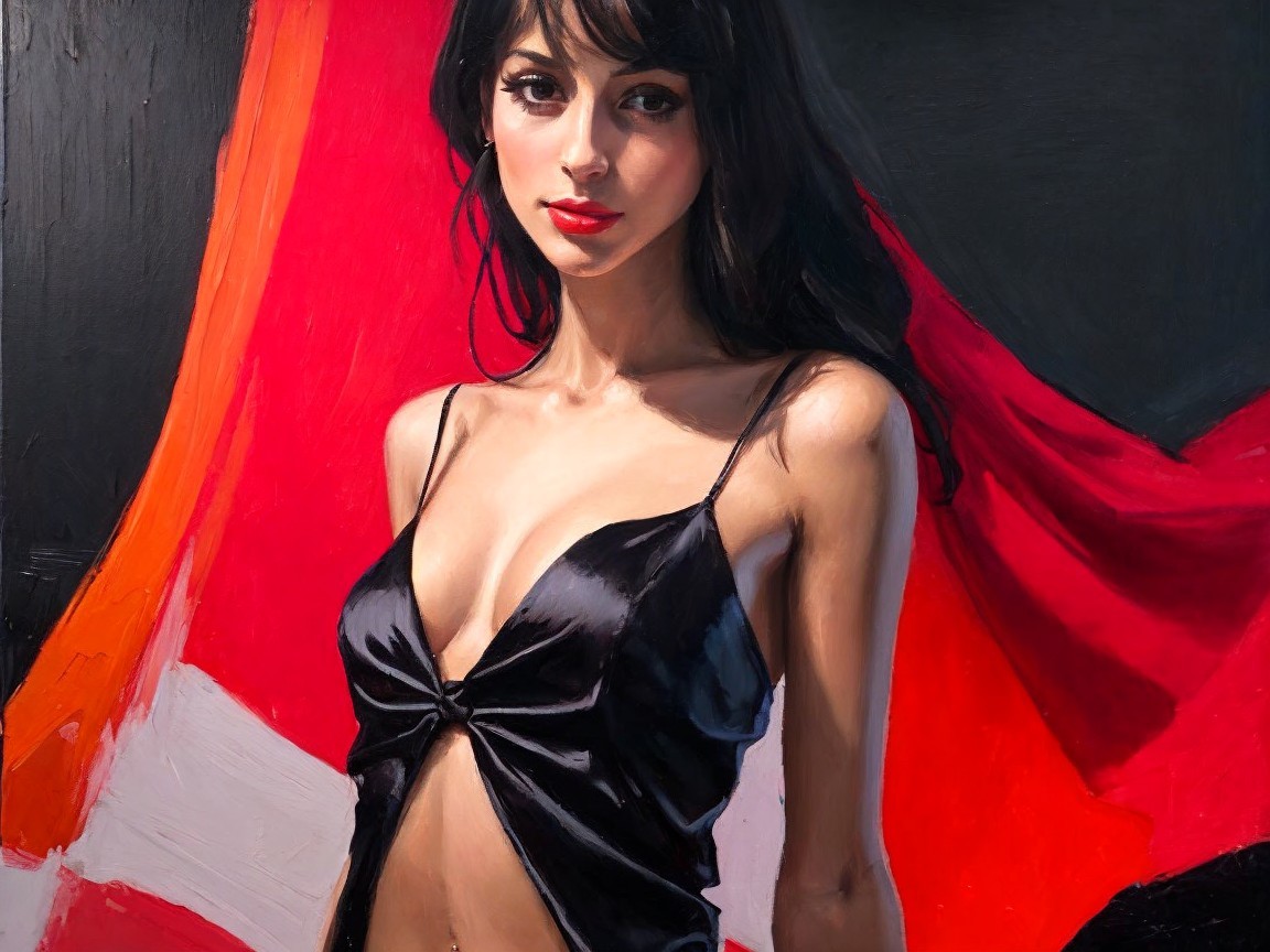 Portrait of a Woman in a Black Top with Bold Background