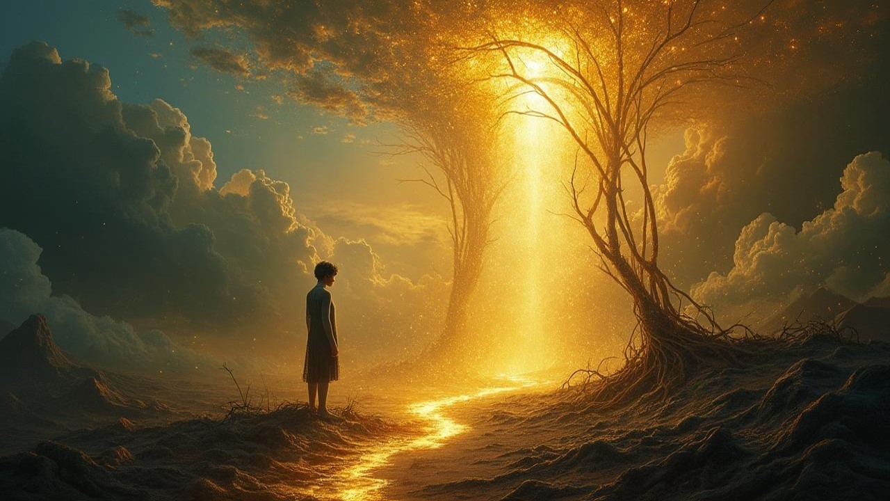 Radiant Golden Light in Dreamlike Landscape