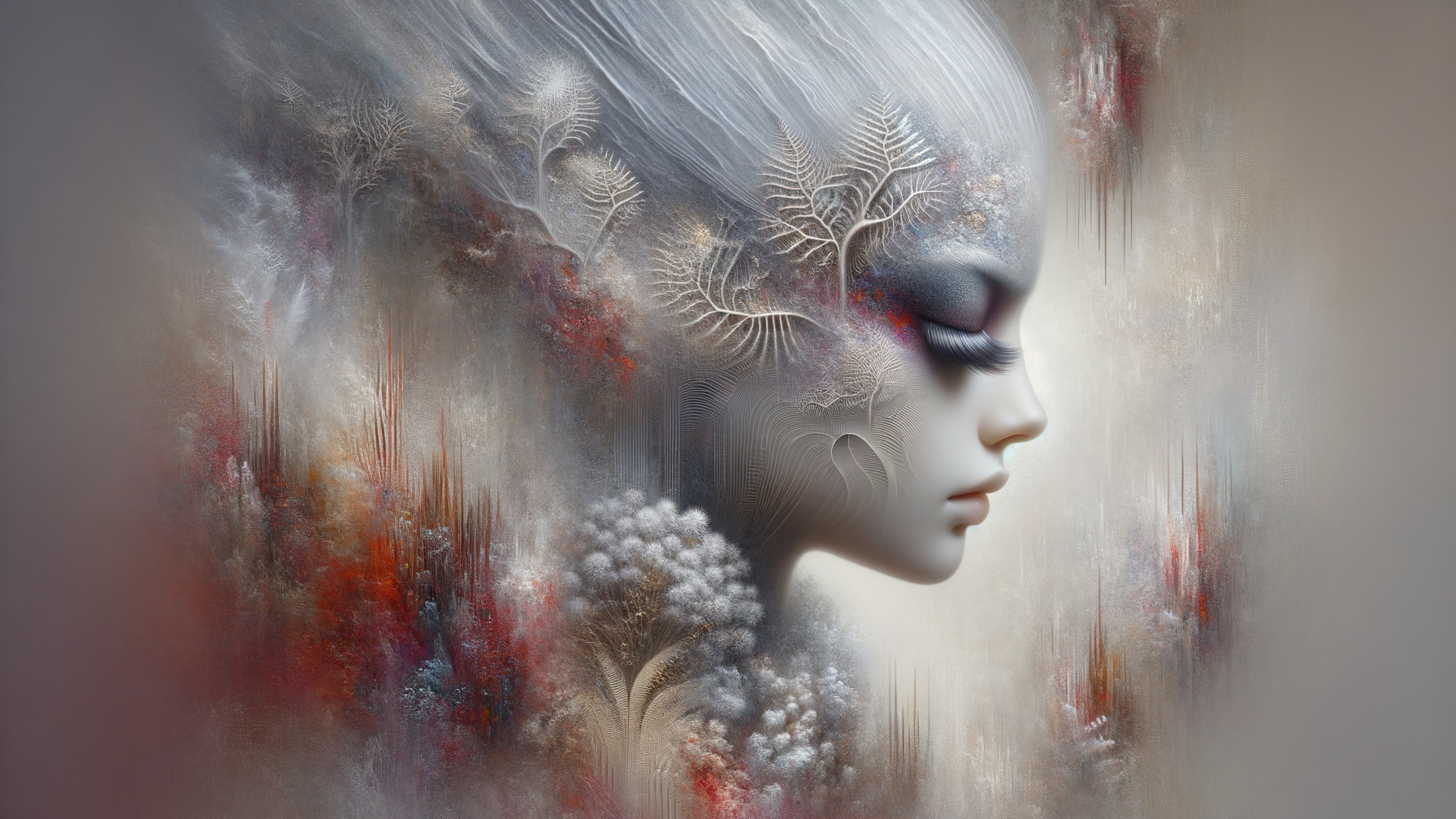 Ethereal Profile of a Woman with Floral Patterns