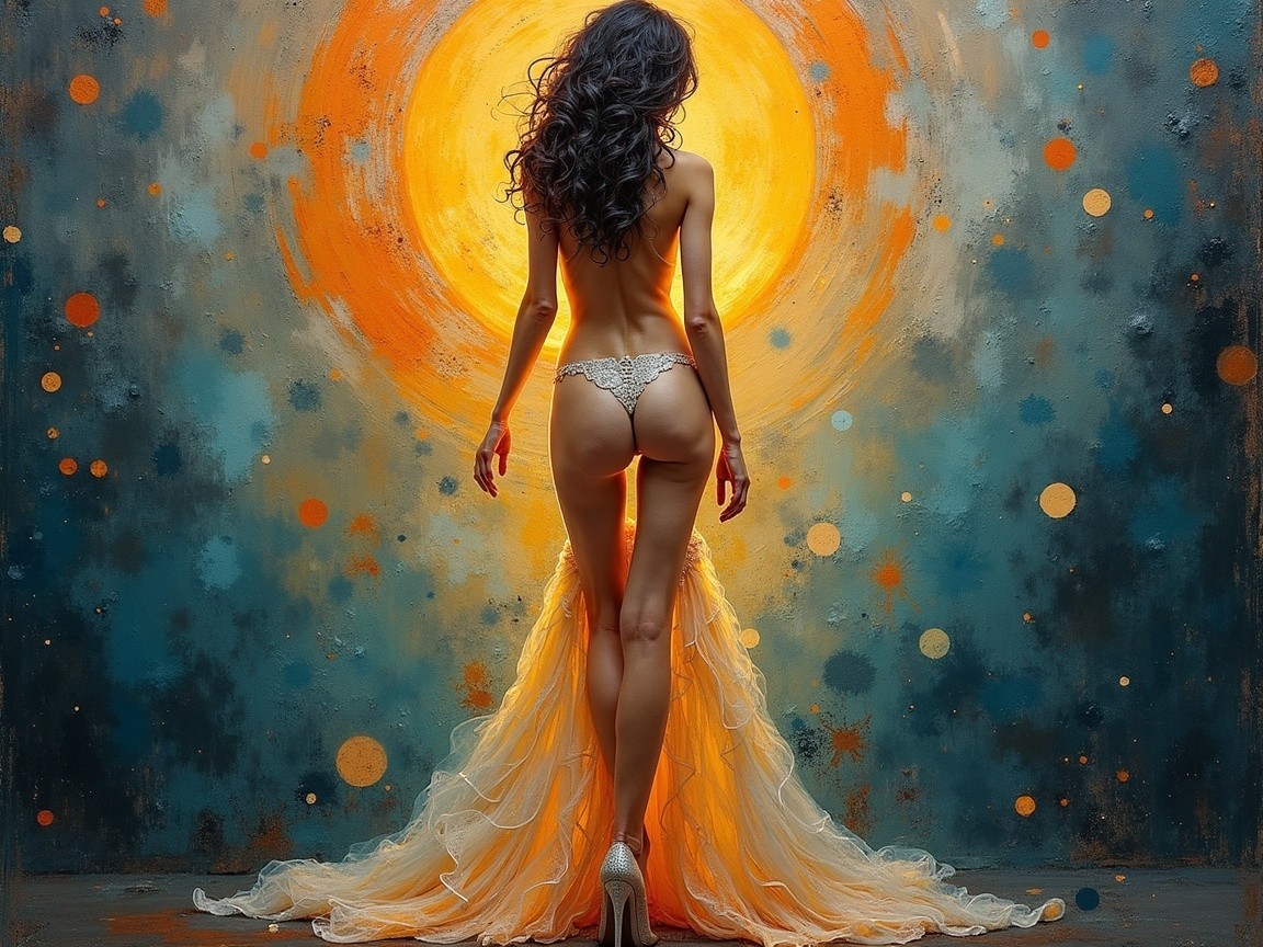 Silhouette of a Woman with Abstract Sun Background