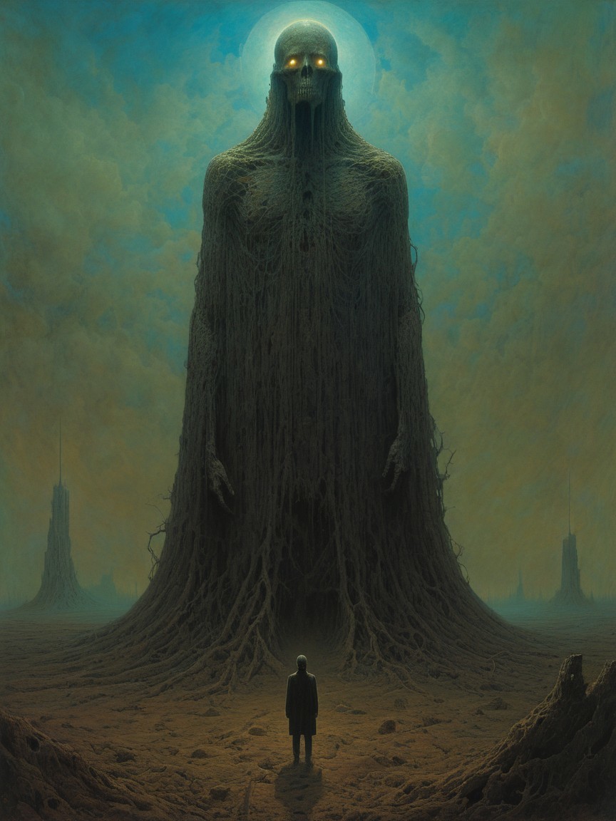 Surreal Landscape with Grotesque Towering Figure