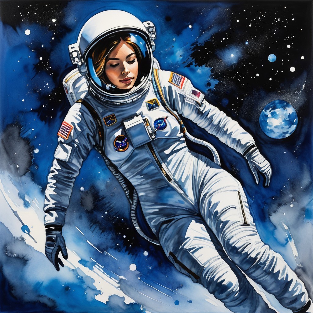 Astronaut in Space Suit Against Cosmic Backdrop