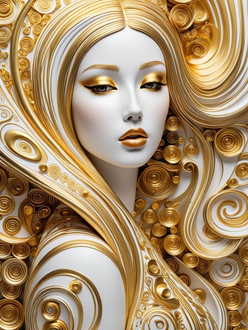 Stylized Female Figure with Intricate Golden Design
