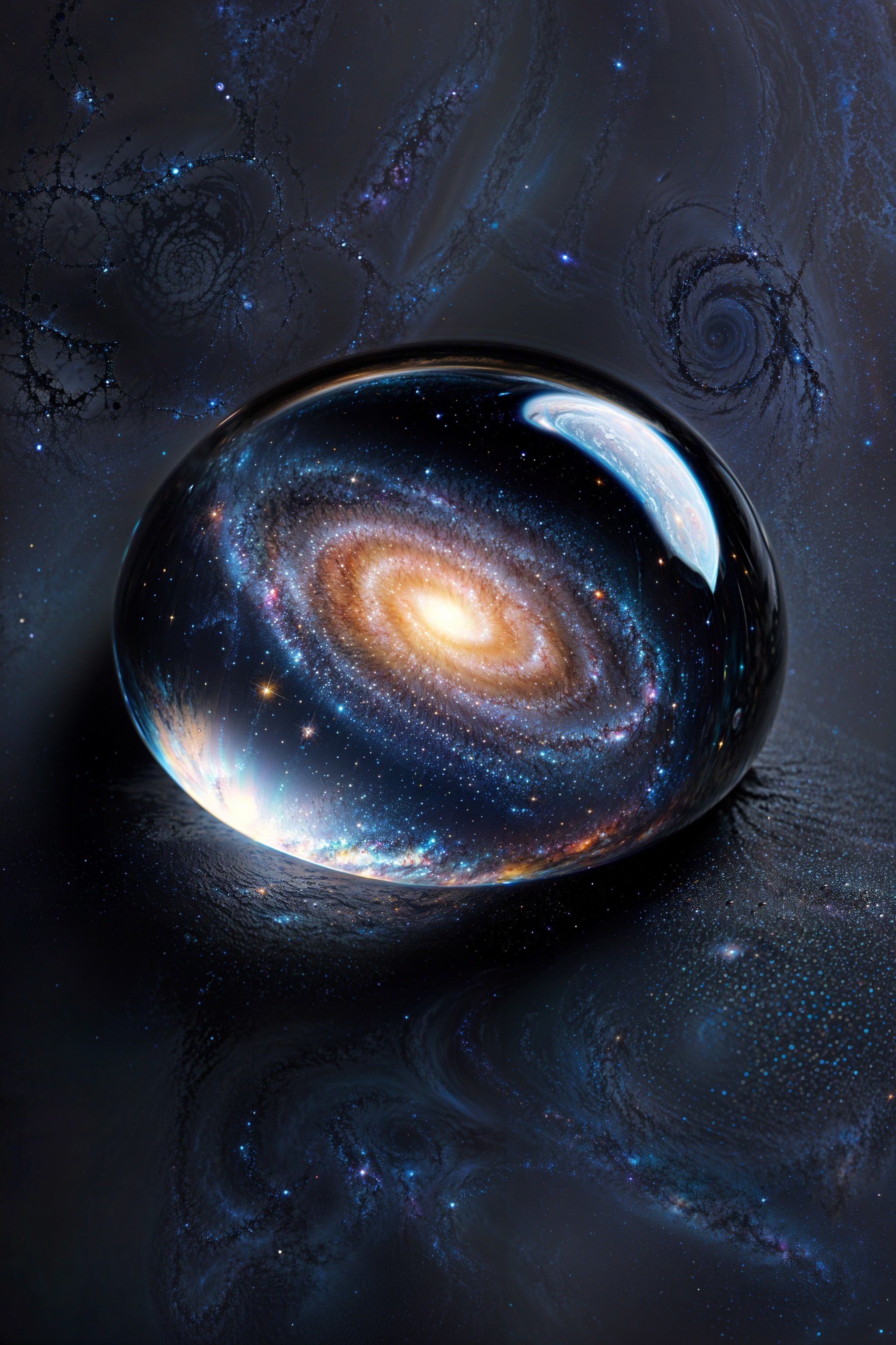 Glass Orb with Swirling Galaxy and Celestial Patterns