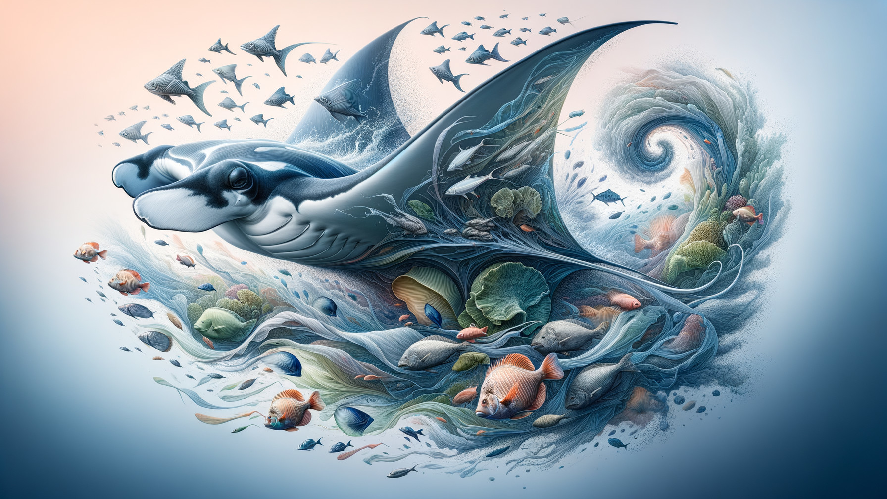 Manta Ray Swimming Among Vibrant Marine Life