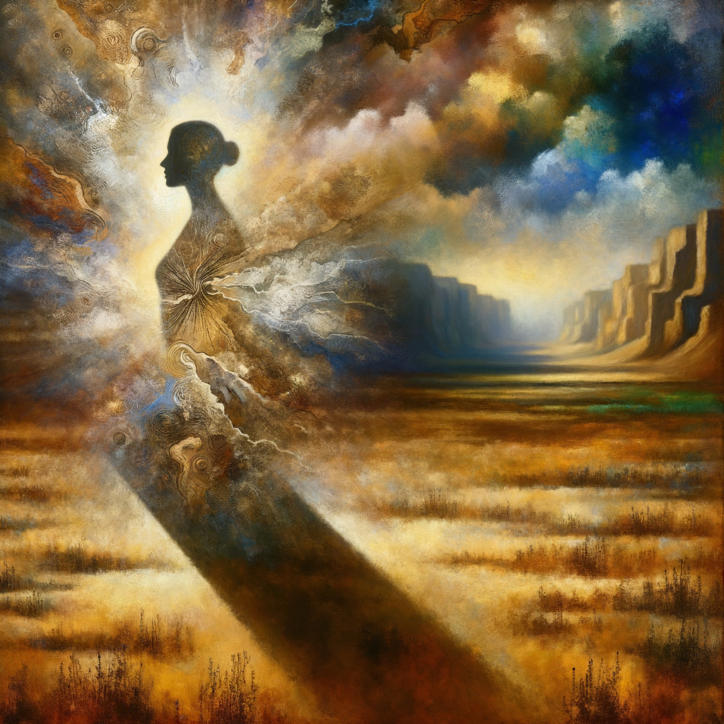 Silhouetted Figure in Colorful Surreal Landscape