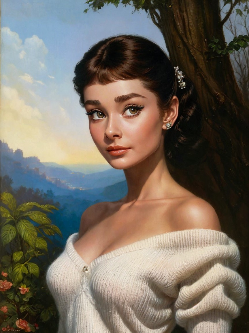 Portrait of a Young Woman by a Textured Tree Trunk