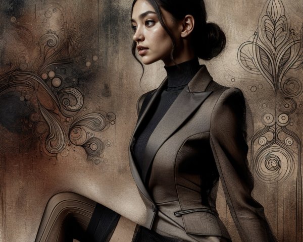 Elegant Young Woman in Tailored Brown Suit