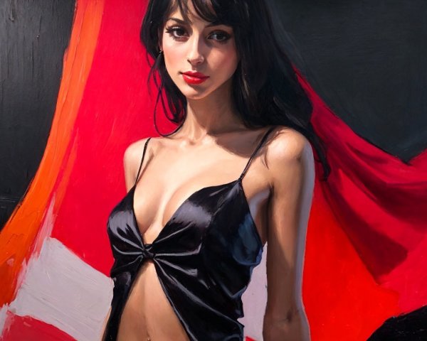 Portrait of a Woman in a Black Top with Bold Background